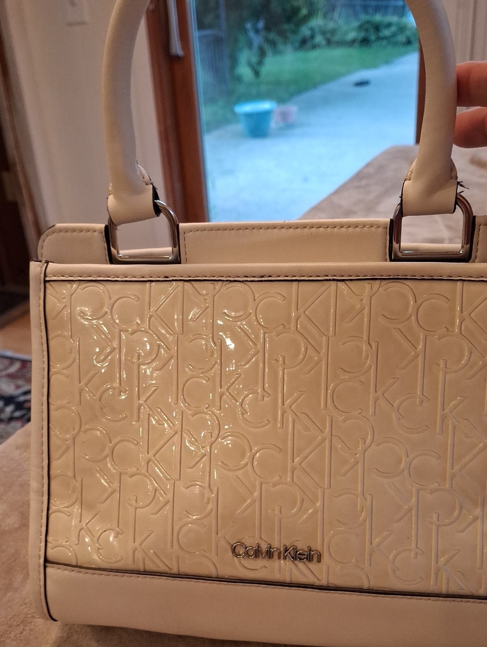 Calvin Klein Cream Patent Logo Satchel